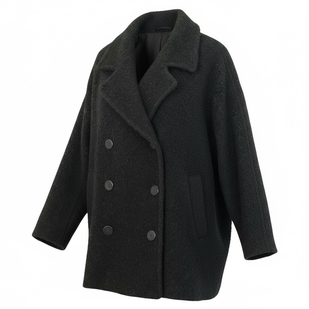 Eileen Fisher Boucle Double Breasted Womens Medium Peacoat Lined green Luxury
